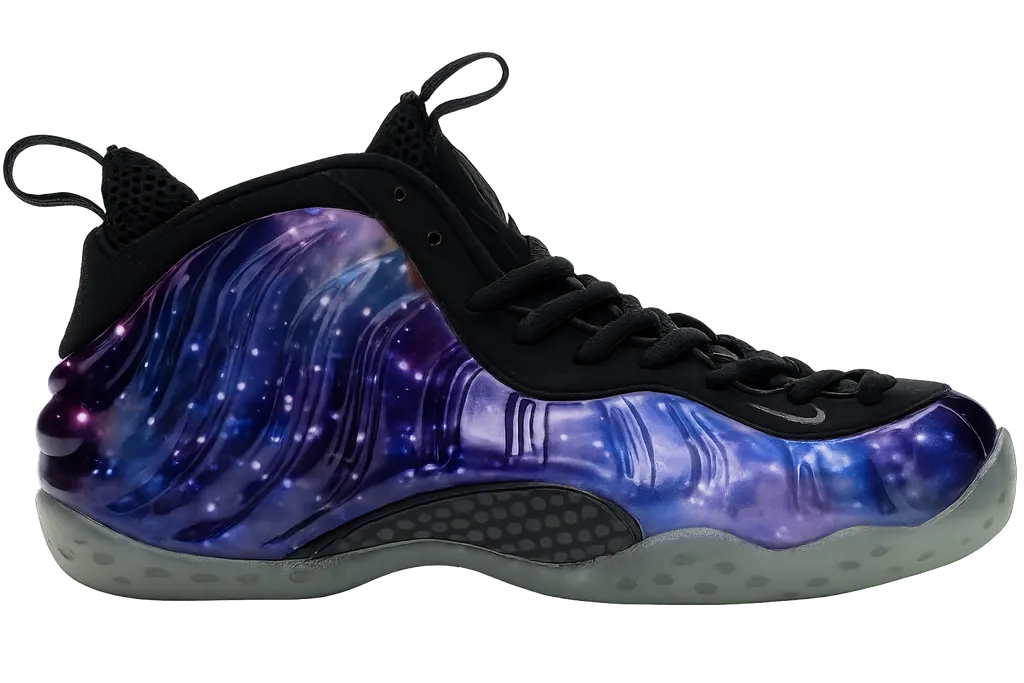 Nike Air Foamposite One in the galaxy colourway, side profile